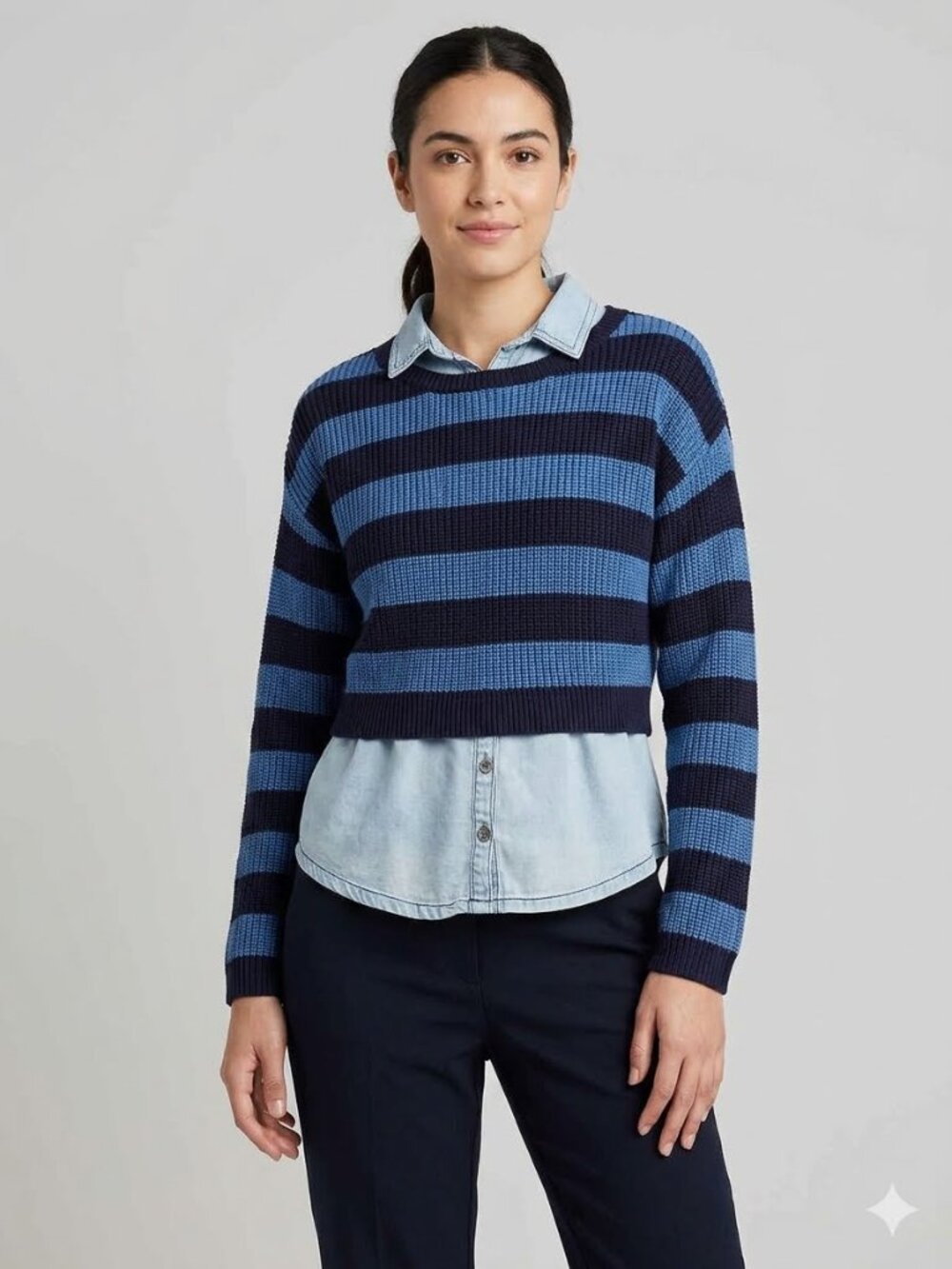 Pilcro Mixed Media blue striped sweater, size S